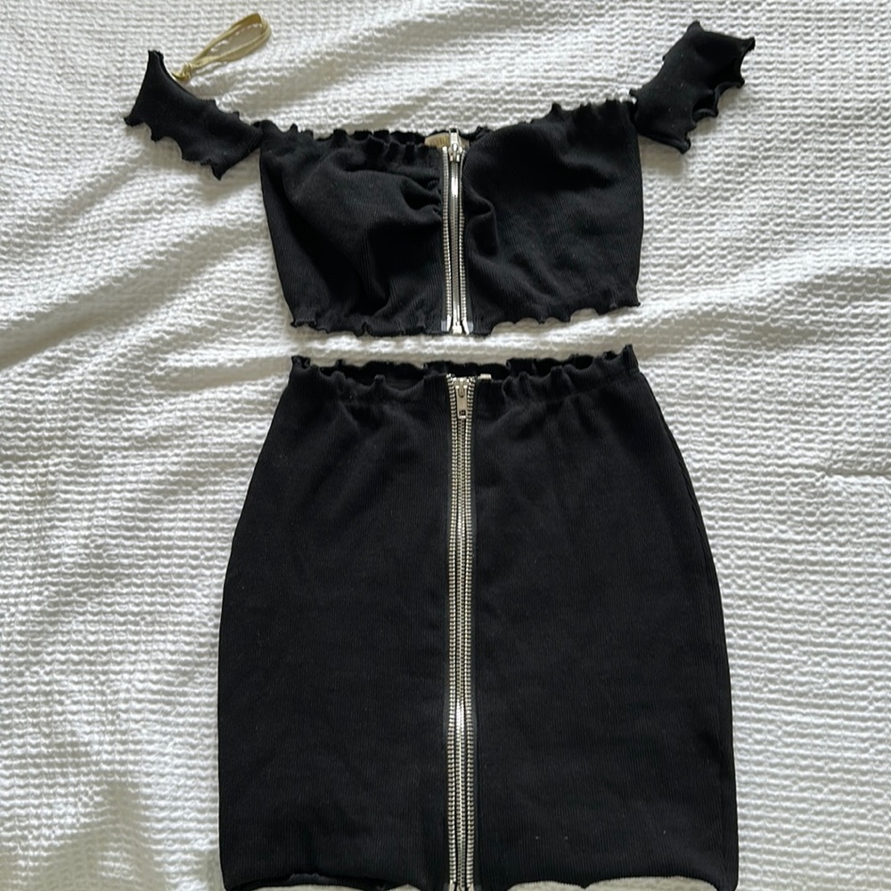 Double Zipper black Tube Top / Skirt - S